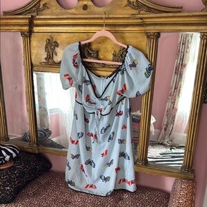 Butterfly Print Dress with Puff Sleeves